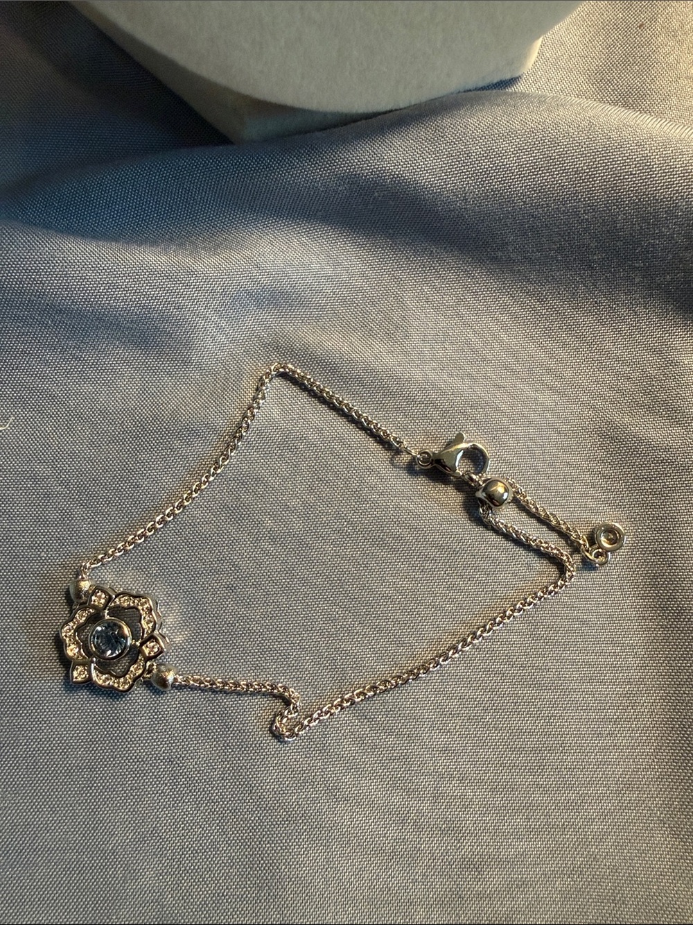 Floral Crystal Accent Bracelet - Silver Tone